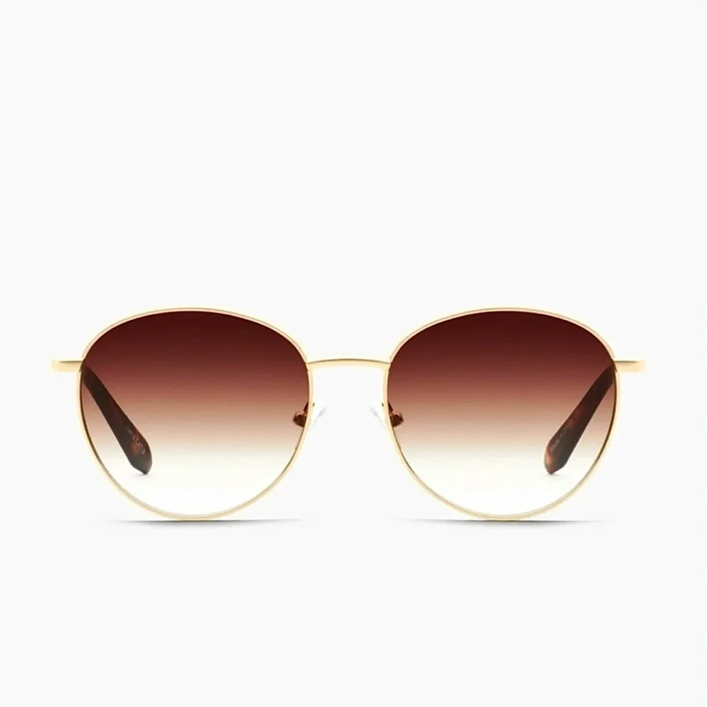 QUAY Loop Me In – Round Gold Wire Frame Sunglasses w/ Brown Gradient Lens NWT